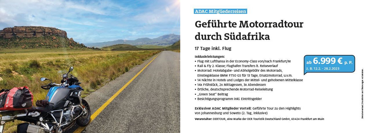 ADAC Mitgliederreisen: Geführte Motorradtour durch Südafrika
